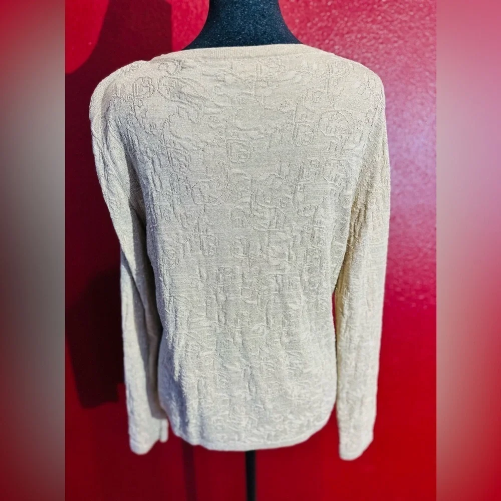 Dana Buchman Petite Tan And Gold Metallic Cardigan, Size M
